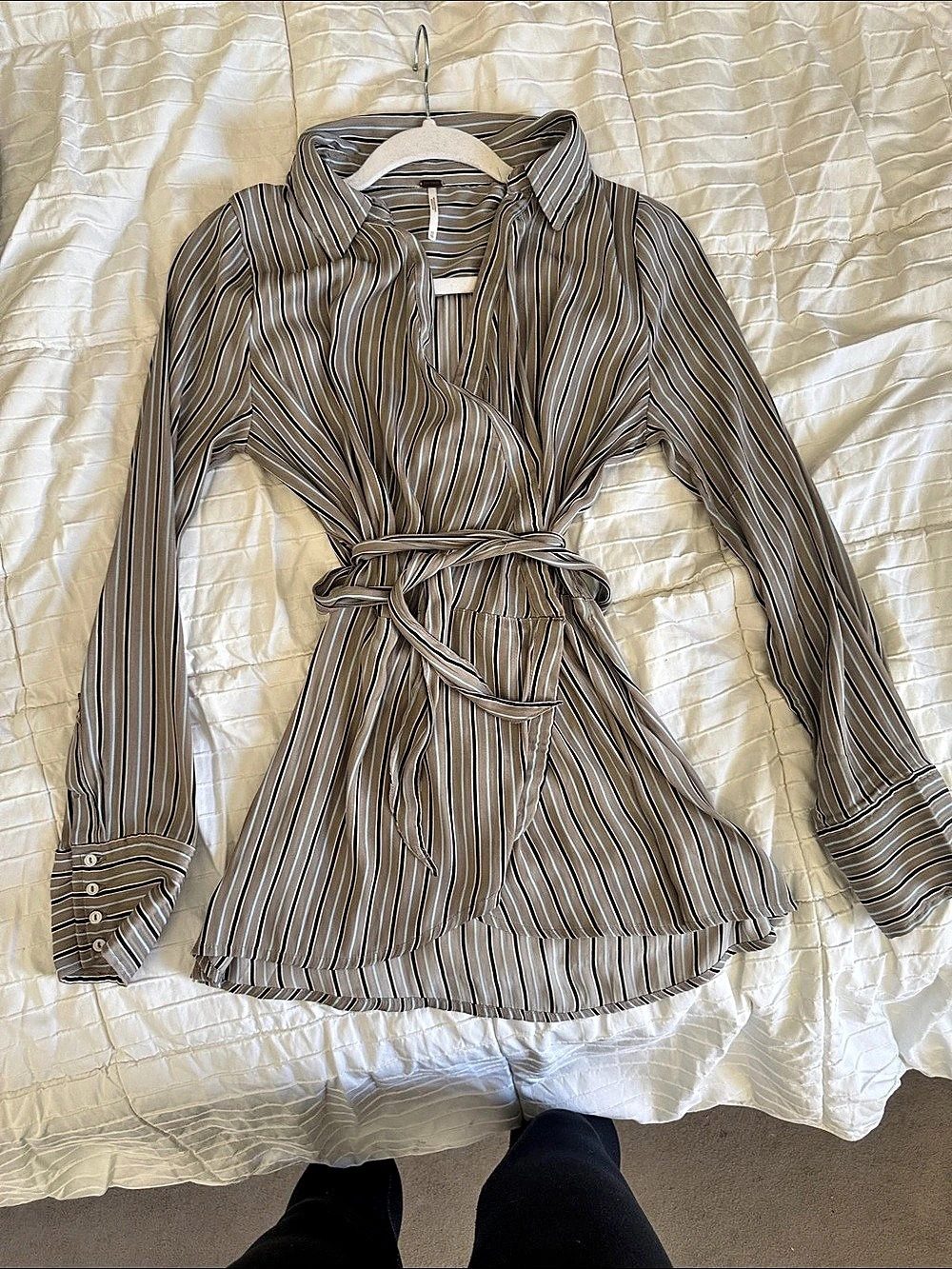 Free People Striped Wrap Blouse in Brown & White